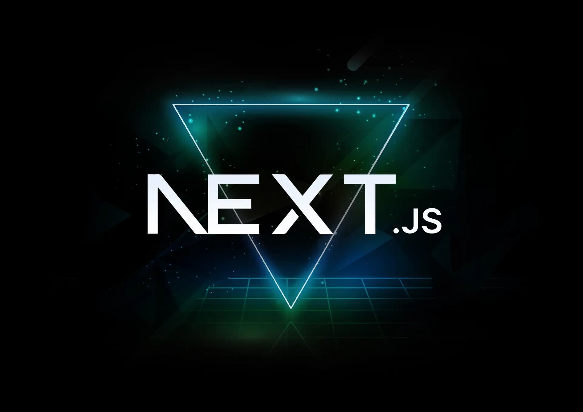 The Next.js logo on a dark background with code.